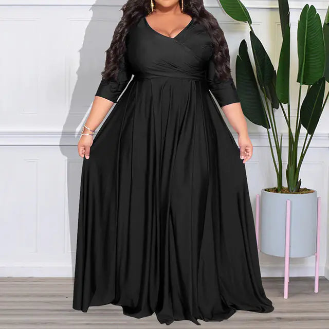 Elegant Solid Color Skirt Dress for Women (Large Size)