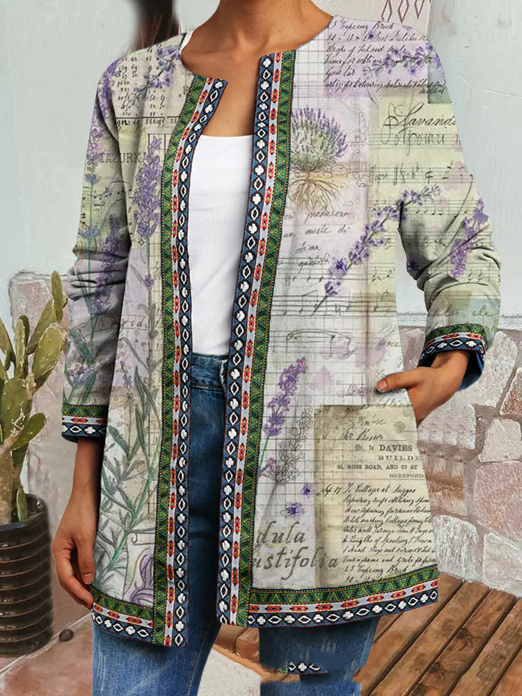 Vintage Floral Patchwork Long Sleeve Cardigan for Women