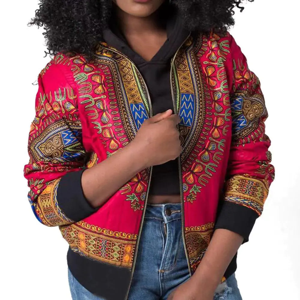 African Print Short Zip Jacket in 6 Colors & 4 Sizes