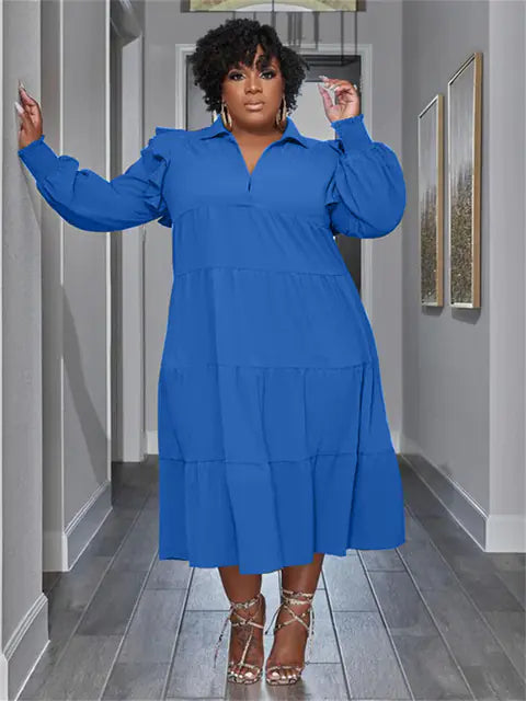 Plus Size Women's Elegant Maxi Dress with Long Sleeves