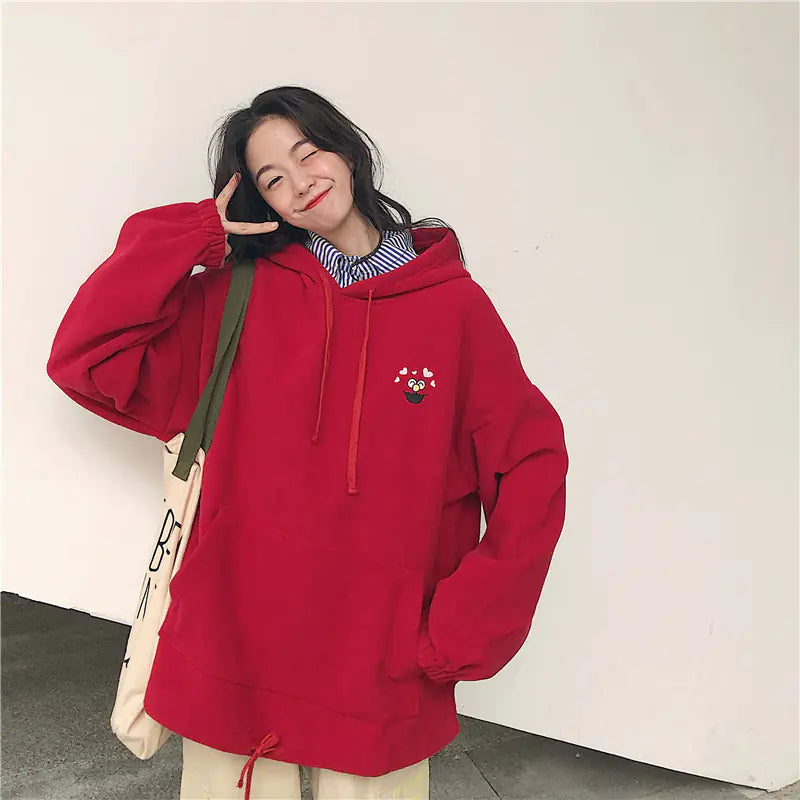 Women's Thick Fleece Hoodie - Loose Korean Style Sweatshirt