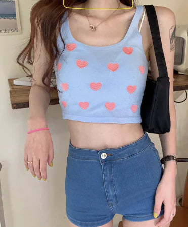 Heart Pattern Crop Top with Spaghetti Straps