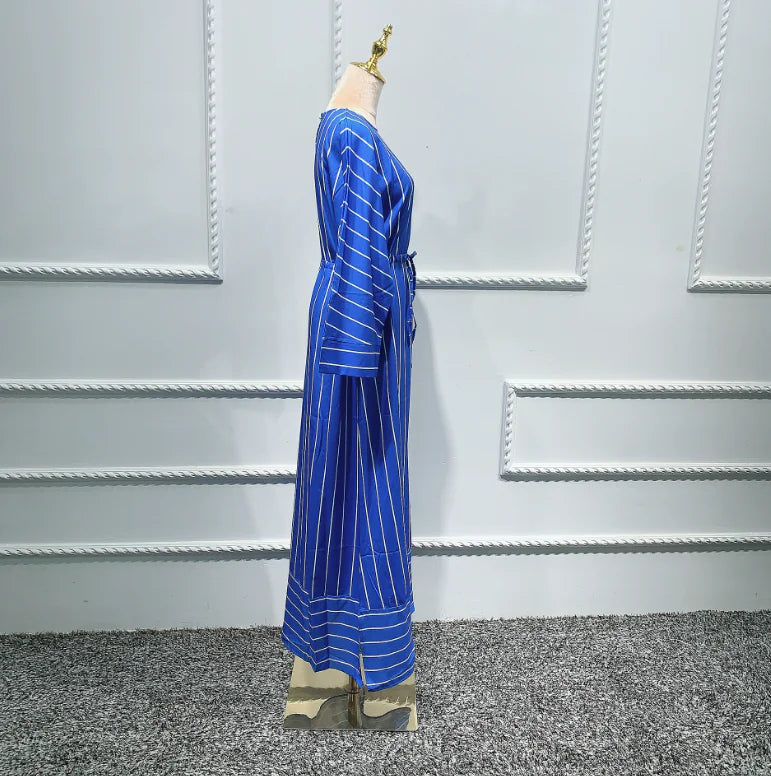 Plus Size Sweet Stripe Long Flare Sleeve Dress