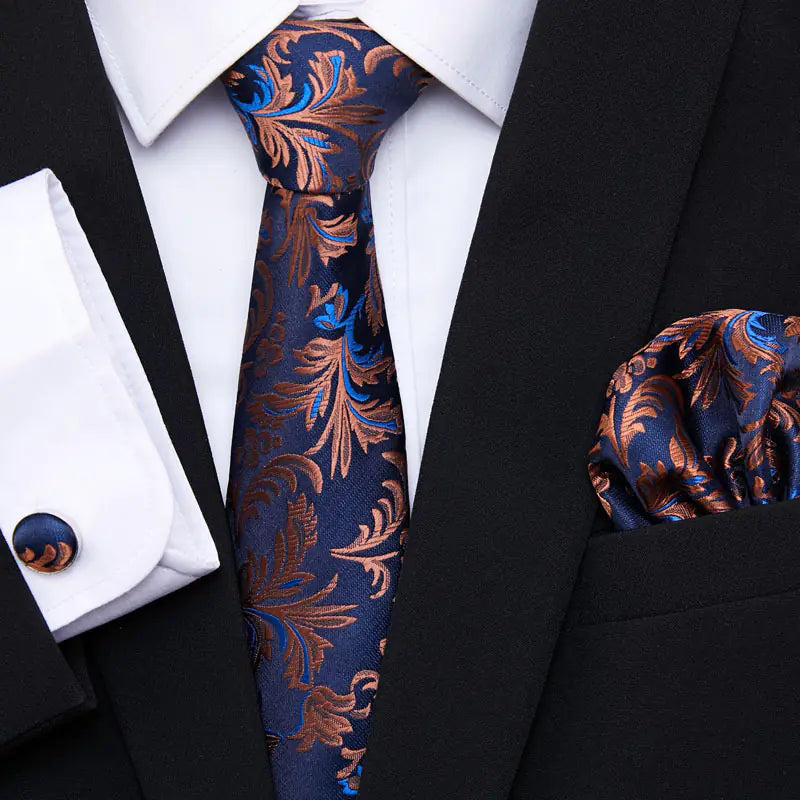 Korean Style Floral Tie and Pocket Square Set for Men