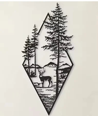 Wall Decoration Brown Bear With Trees Water Forest Metal Hardware Pendant