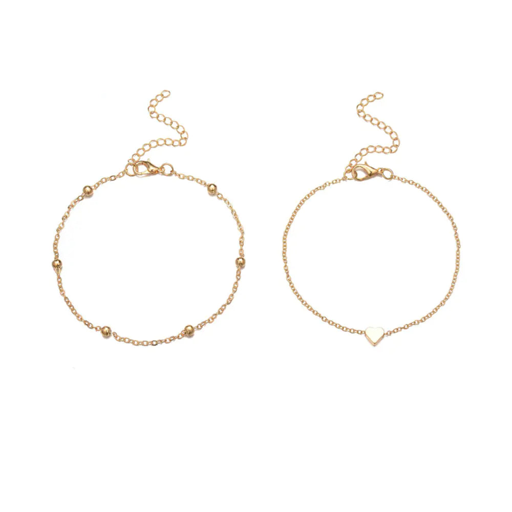 Double Layer Heart Anklet for Beach Vacation Style