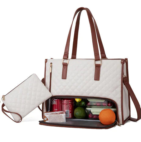 Women's Insulated Leak-proof Large Lunch Bag with Computer Storage and Purse Design