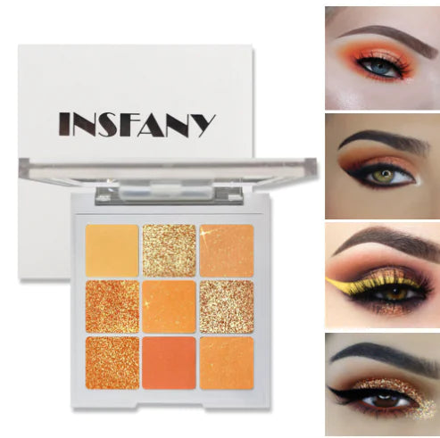 INSFANY 9 Sunset Red Brown Eyeshadow Highlighting Palette