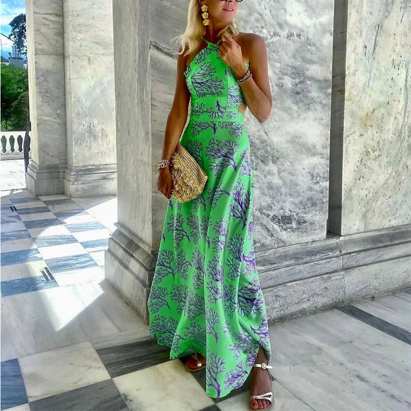 Halterneck Printed Midi Dress for Women