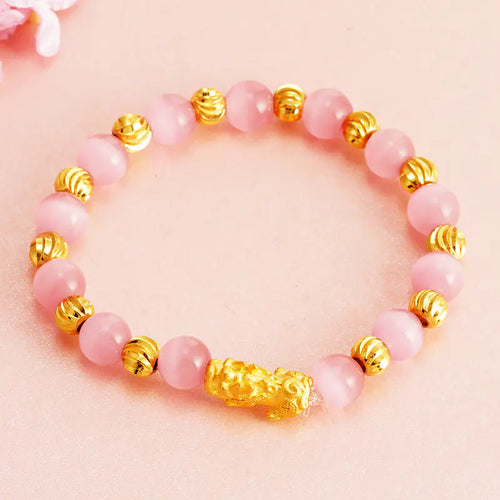 Mini Pixiu Obsidian Bracelet with Buddha Beads