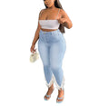 Plus Size High Waist Stretchy Denim Tassel Pants