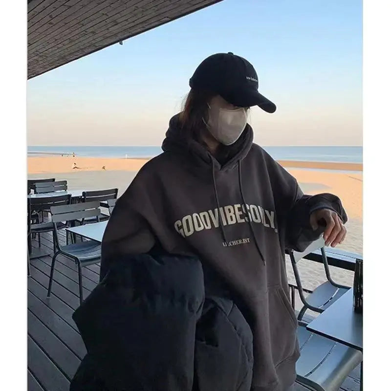 Oversized Letter Print Hoodie Sweatshirt for Warmth