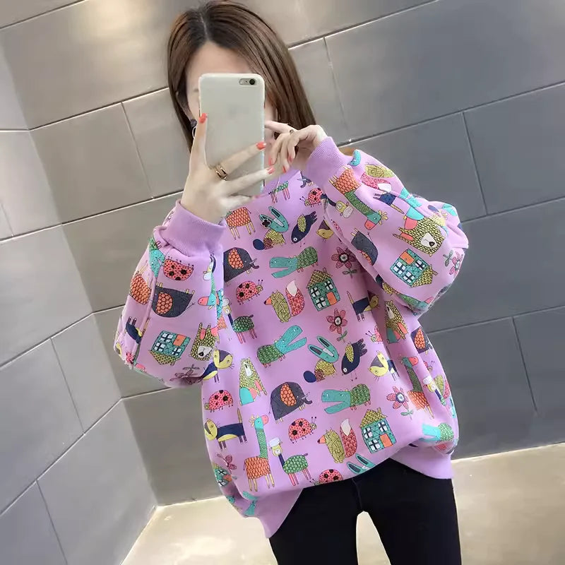 Korean Style Women's Loose Long Sleeve Sweatshirt
