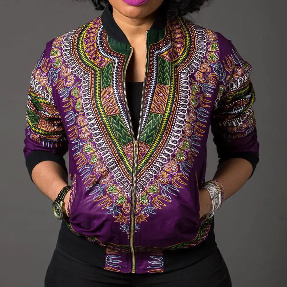 African Print Short Zip Jacket in 6 Colors & 4 Sizes