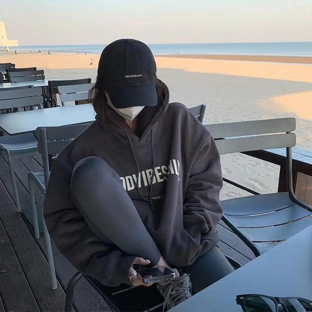 Oversized Letter Print Hoodie Sweatshirt for Warmth
