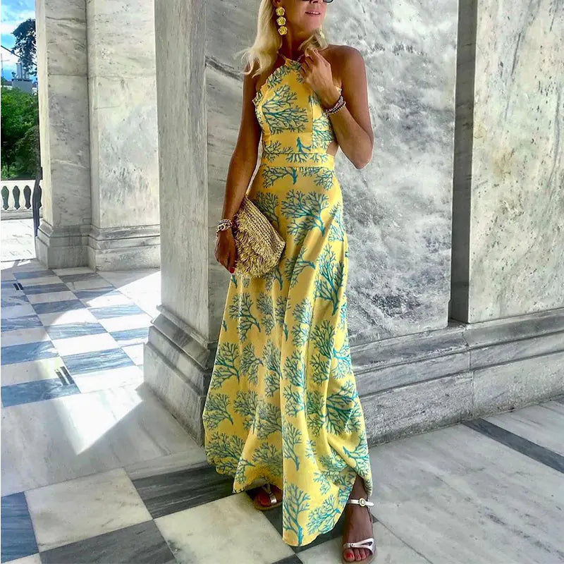 Halterneck Printed Midi Dress for Women