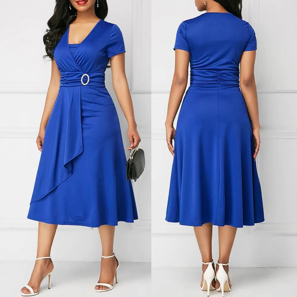 Asymmetrical Hemline V-Neck Evening Party Dress