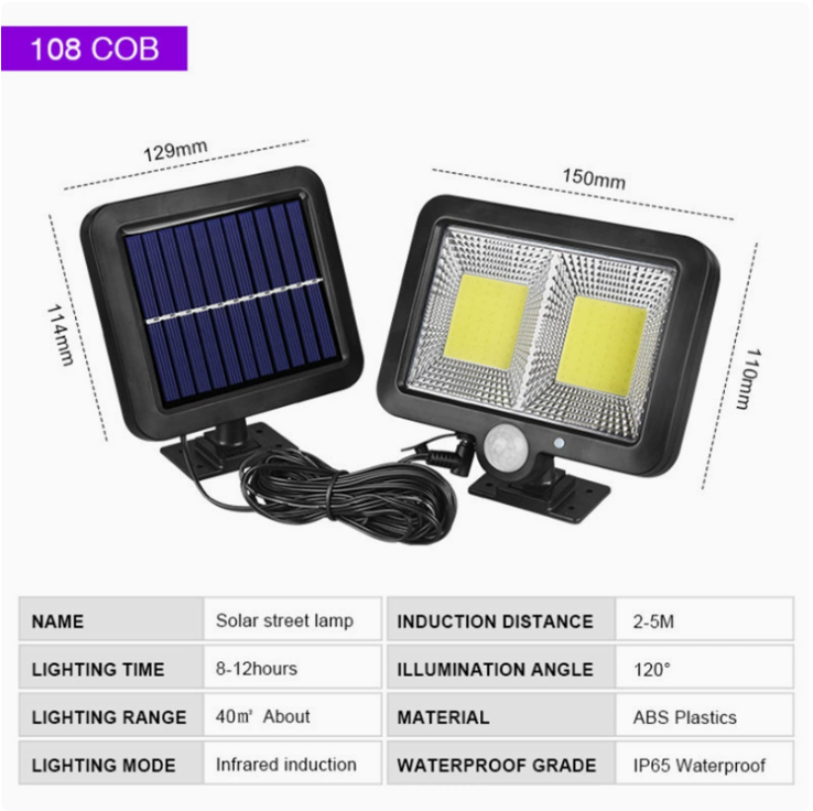 COB LED Solar Powered Motion Sensor Security Lamp
