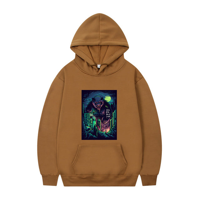 Men's Oversized Anime Monster Print Hoodie - Casual Pullover
