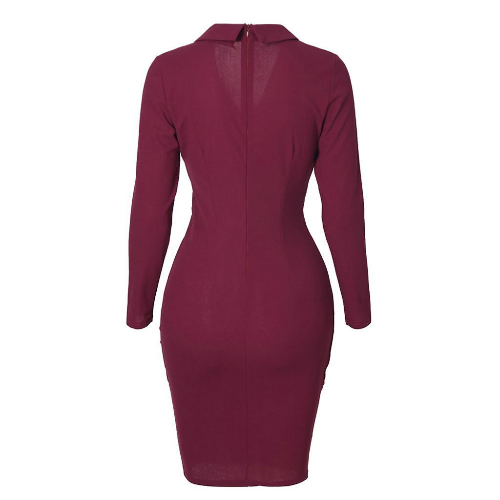 Buttoned Long Sleeve Bodycon Dress for Work (In Stock)