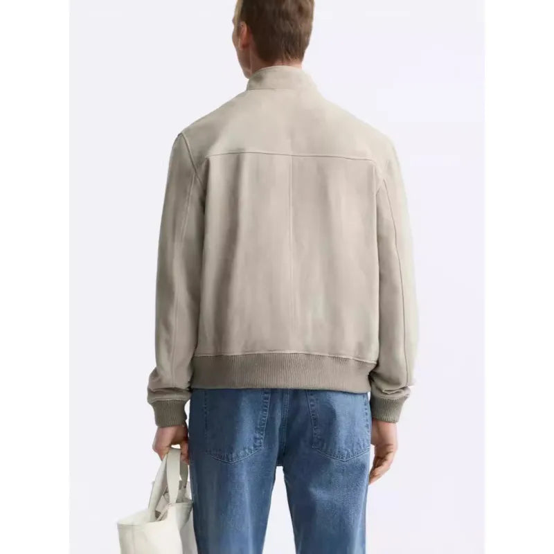 Suede Texture Stand-up Collar Jacket