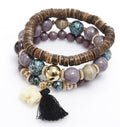 Stylish Elephant Charm Beaded Bracelet with Tassels
