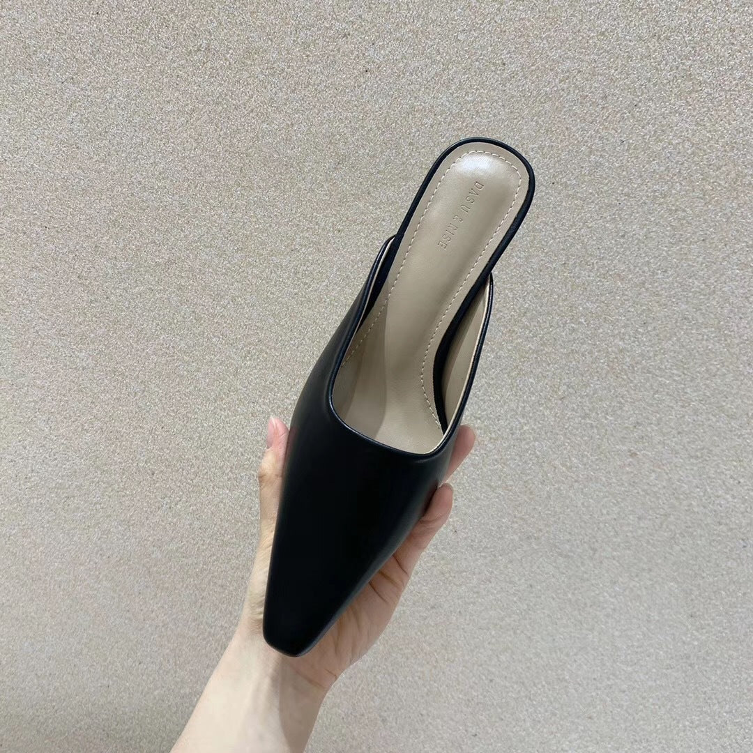 Snakeskin Thick Heel Half Slippers with Baotou