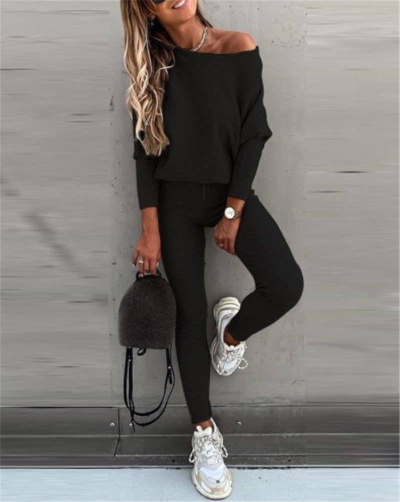 Fashionable Casual High Neck and Pants Two-Piece Set