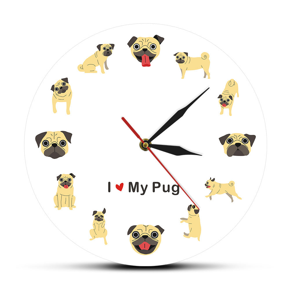 Mini Pug Wall Clock - Cartoon Style Home Decor