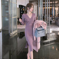Audrey Hepburn Style Slim Fit Knit Dress with Slit