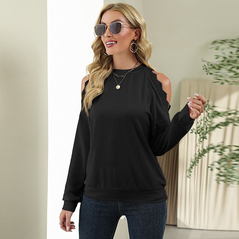 Fashion Lace Panel Sexy Drop Shoulder T-shirt