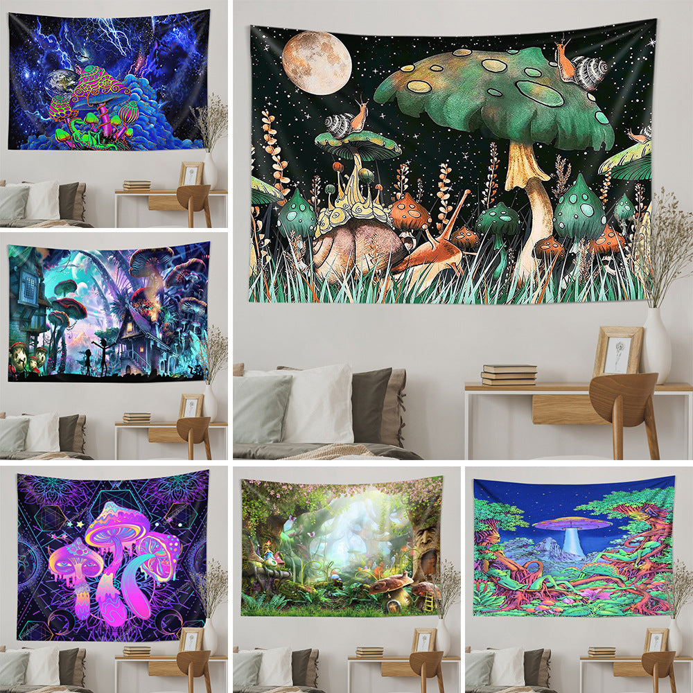New American Bohemian Dreamy Psychedelic Mushroom Tapestry