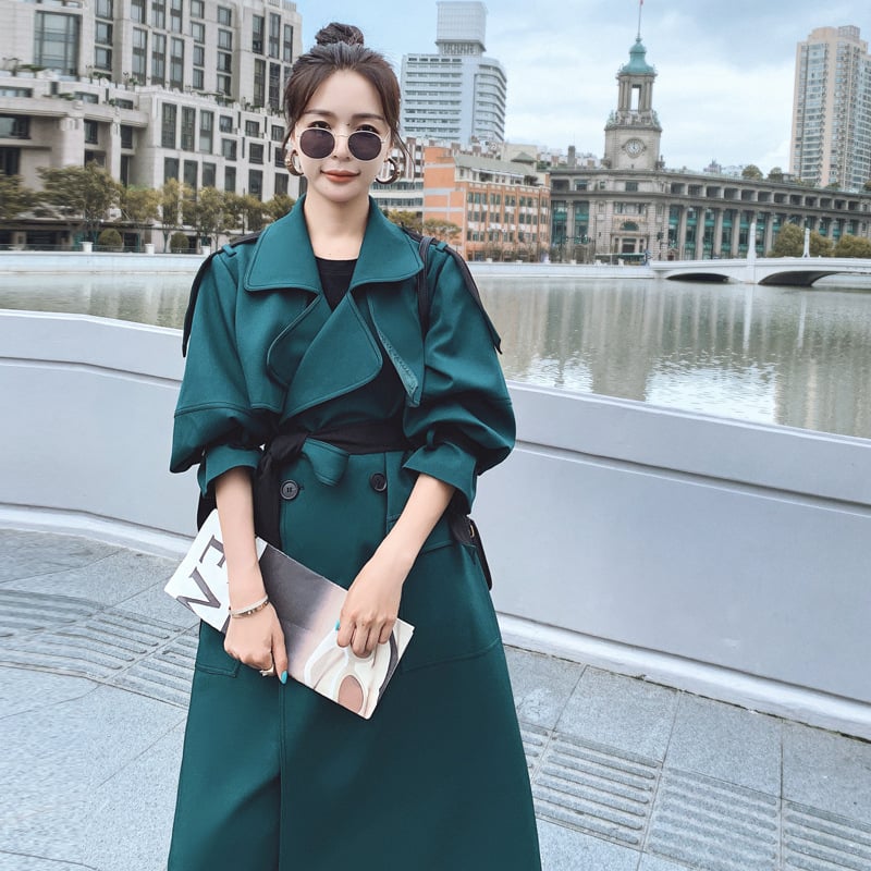 New Women's Mid-Length Big Lapel Windbreaker