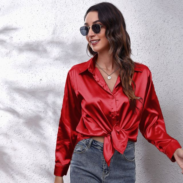 Elegant Loose Long Sleeve Satin Silk Women's Shirt