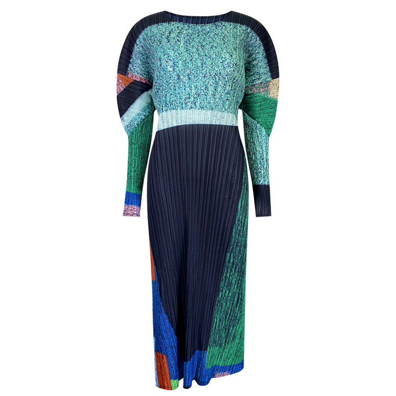 2024 Women's Spring Long Printed Pleated Dress