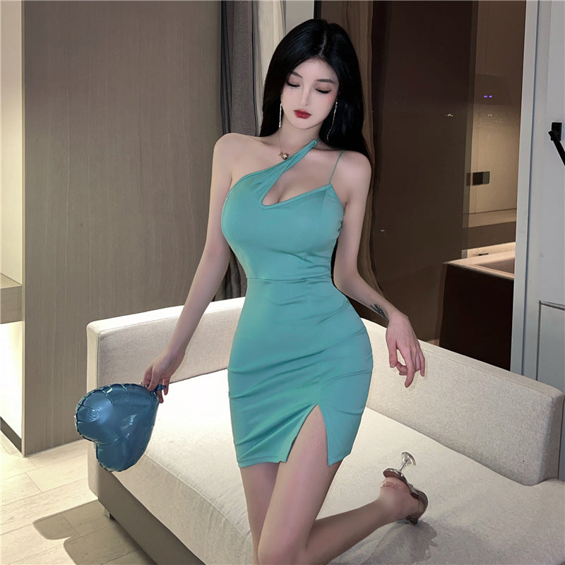 Cross-Border Blue Shoulder Tie Printed Dress