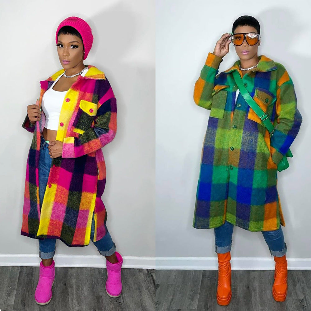 Color Block Long Coat for Women - Fashionable Winter Style