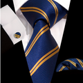 Striped Tie Set for Men with Pocket Square and Cufflinks