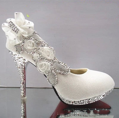 Red High Heel Wedding Shoes with Rhinestones for Women