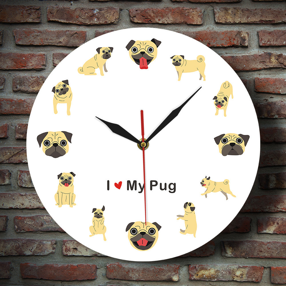 Mini Pug Wall Clock - Cartoon Style Home Decor