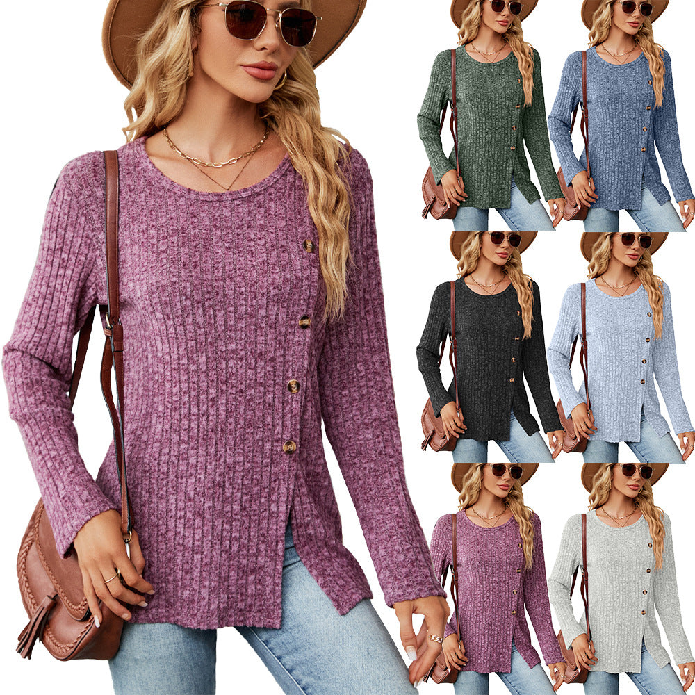 2023 Women's Casual Long Sleeve Buttoned T-Shirt