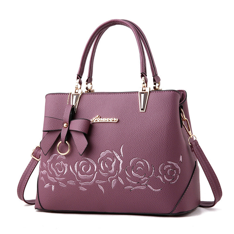 Embroidered Rose Women's Tote and Shoulder Bag