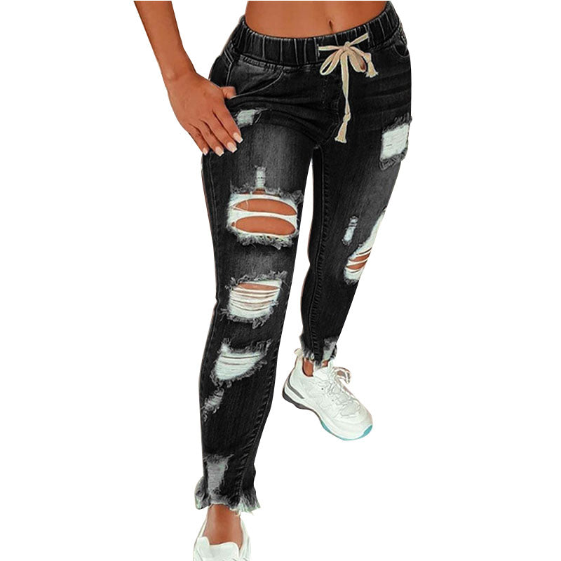 Women's High Stretch Ripped Denim Pencil Pants (Large Size)