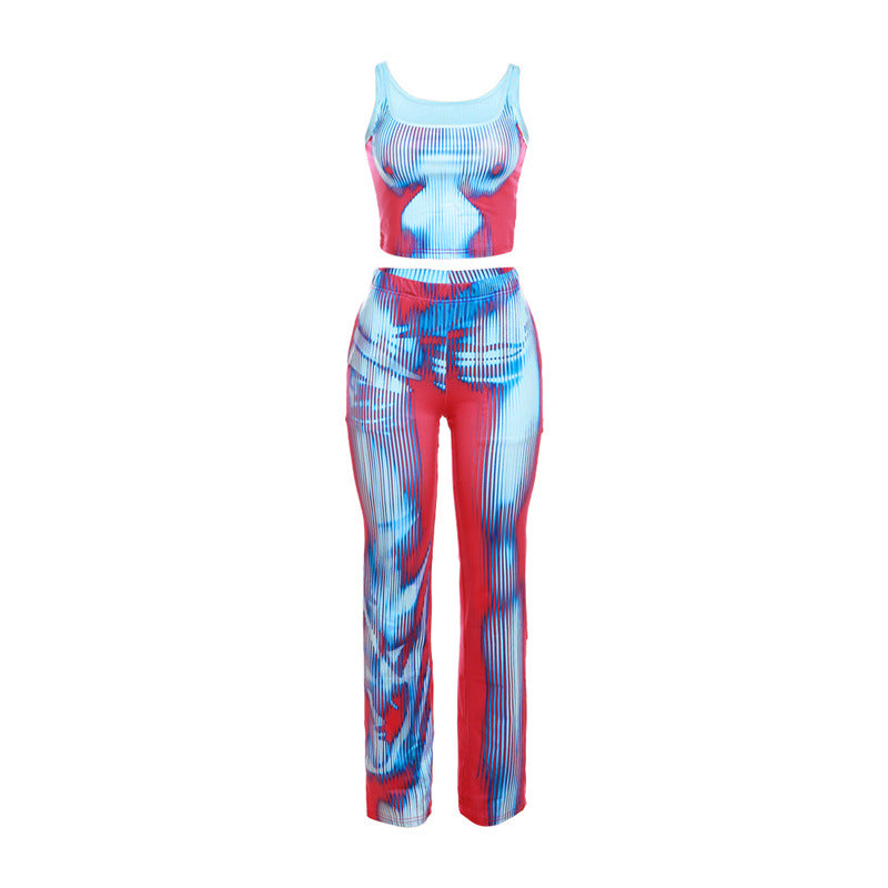 2023 Summer Women's 3D Print Sleeveless Outfit Set