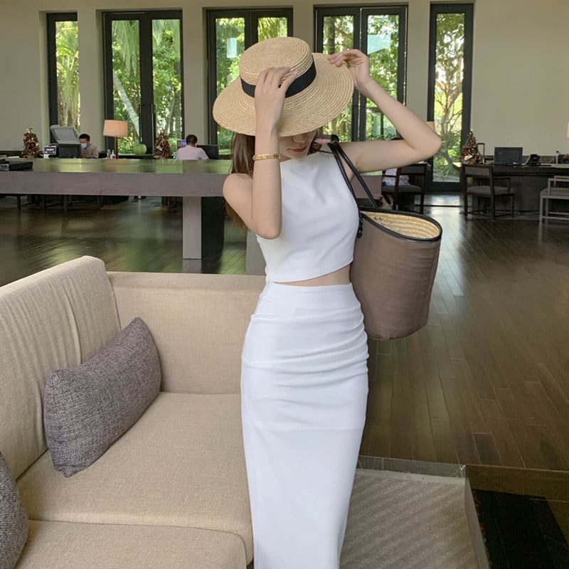 Plain White Sleeveless Cut-Out Formal Dress