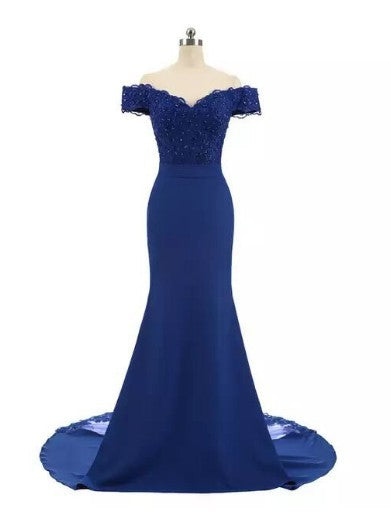 Long Mermaid Fitted Off-the-Shoulder Evening Gown