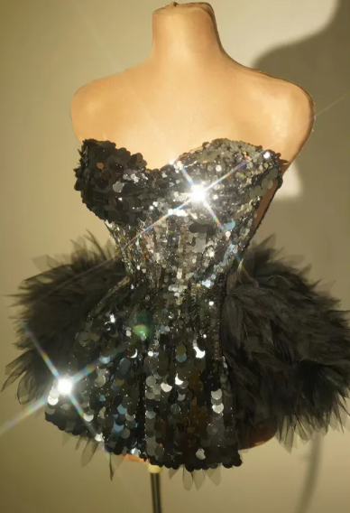 Women's Spandex Tube Top Rhinestone Chain Two-Piece Skirt Set