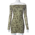 Abstract Print Long-Sleeved Dress for Women