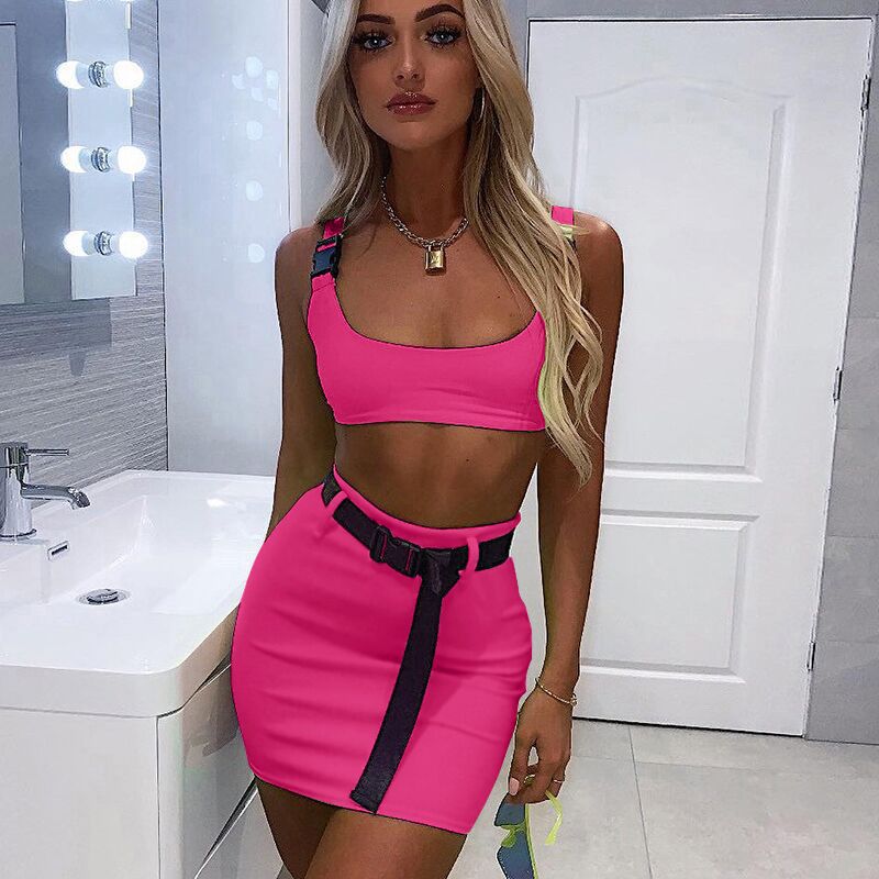 Fluorescent Color Crop Top and Backpack Strap Set