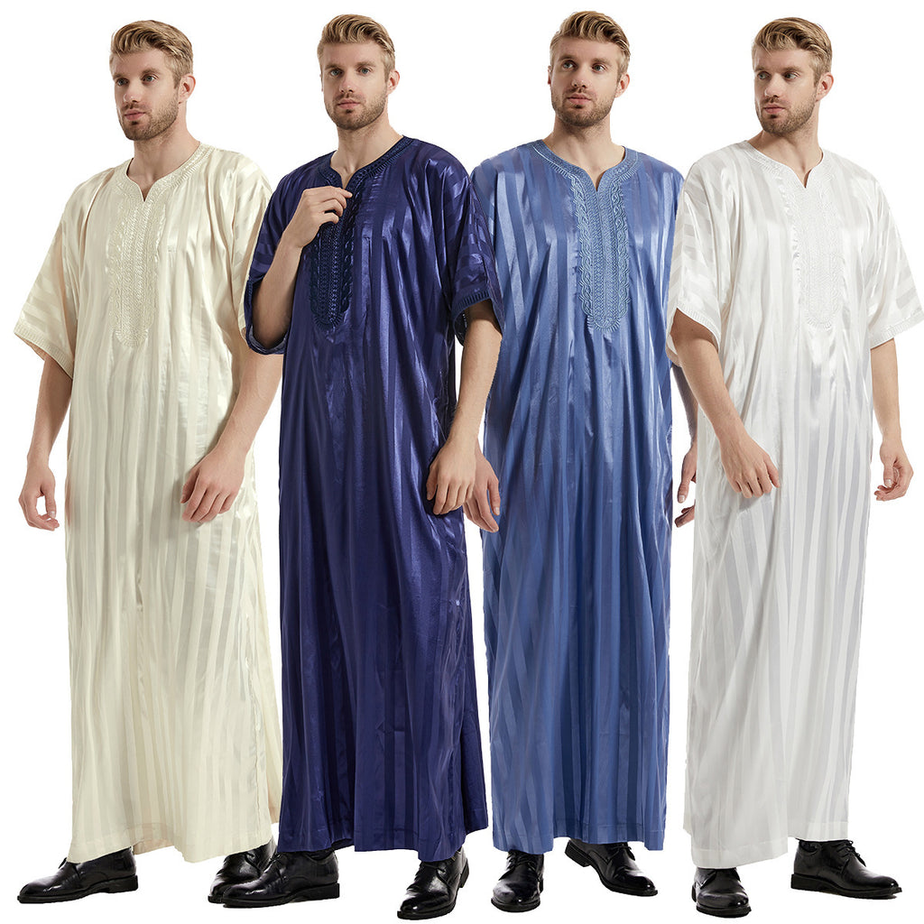 Men's Fashion Robe with Stripe Embroidery Design